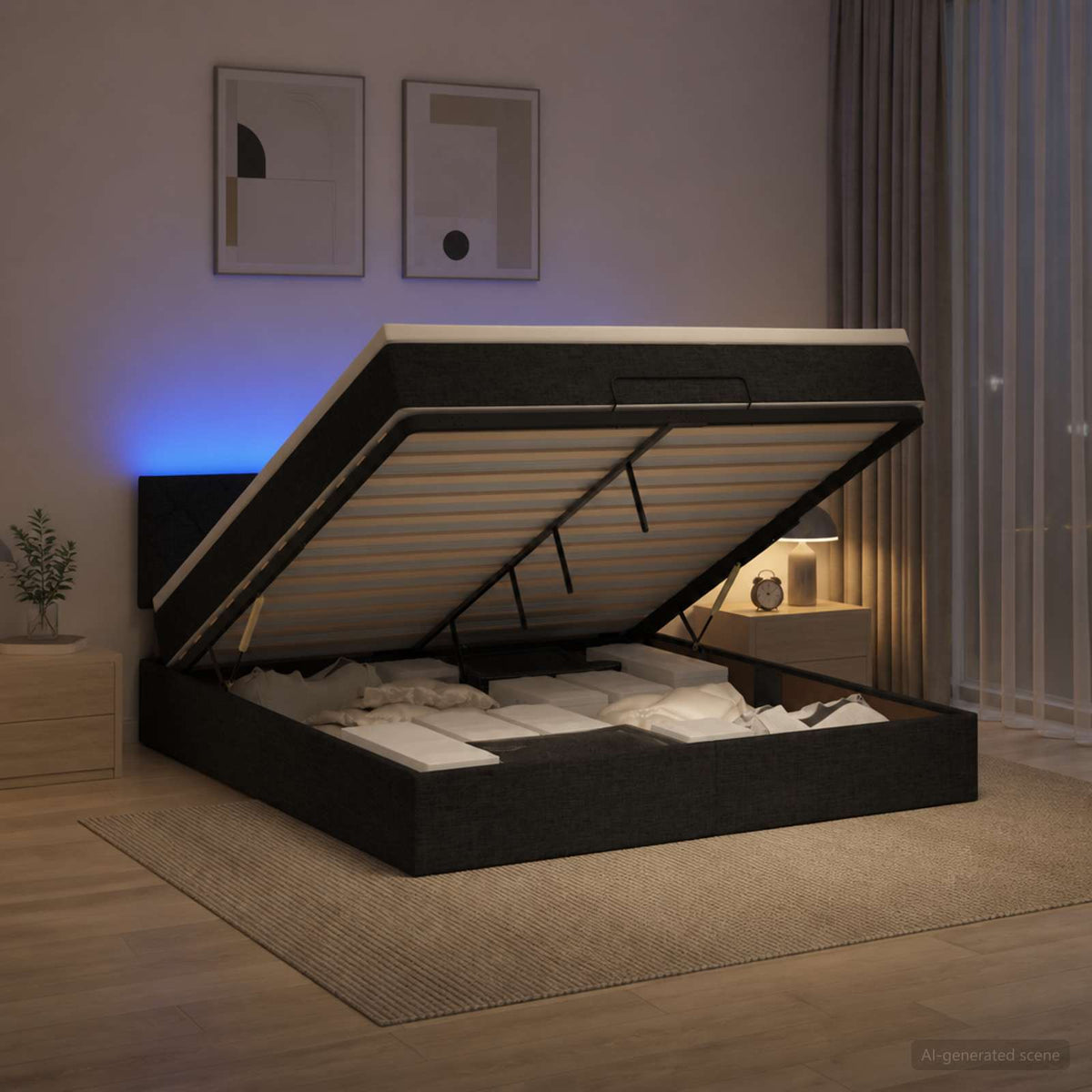 Krevet od pjene s madracem i LED-om Crna 140 x 200 cm Tkanina