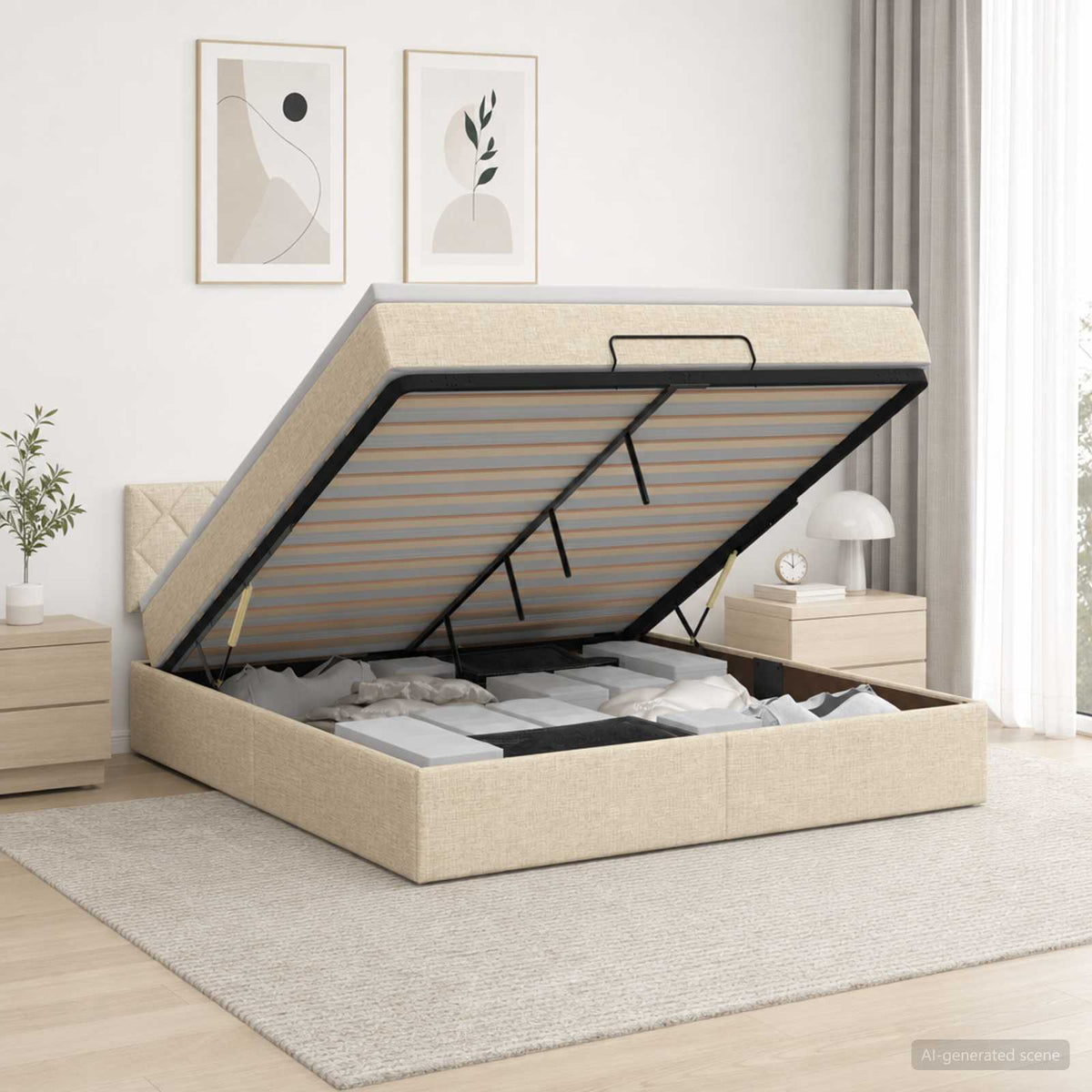 Krevet od pjene s madracem i LED-om Krem 140 x 190 cm Tkanina