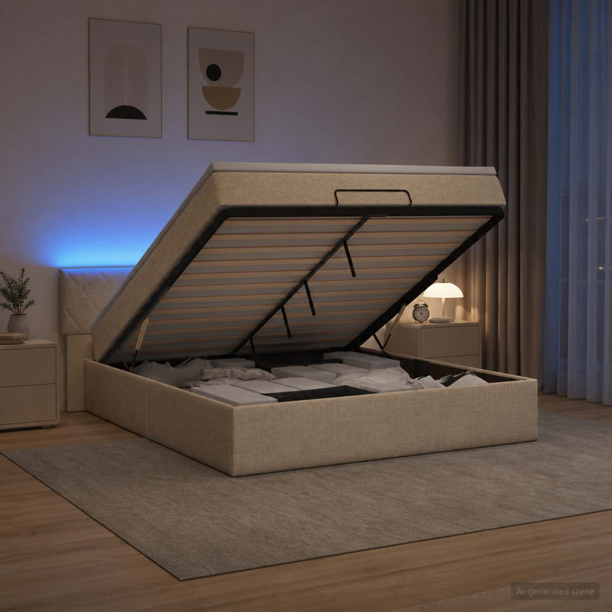 Krevet od pjene s madracem i LED-om Krem 140 x 190 cm Tkanina