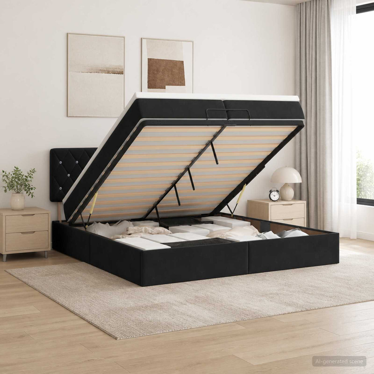 Krevet od pjene s madracem i LED-om Crna 200 x 200 cm Baršun