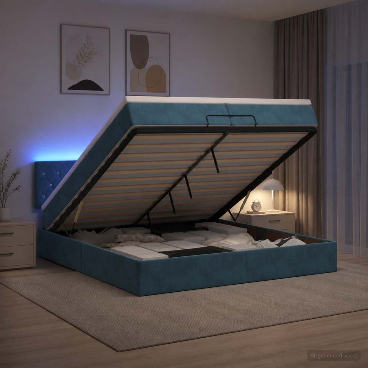 Krevet od pjene s madracem i LED-om Tamno plava 200 x 200 cm