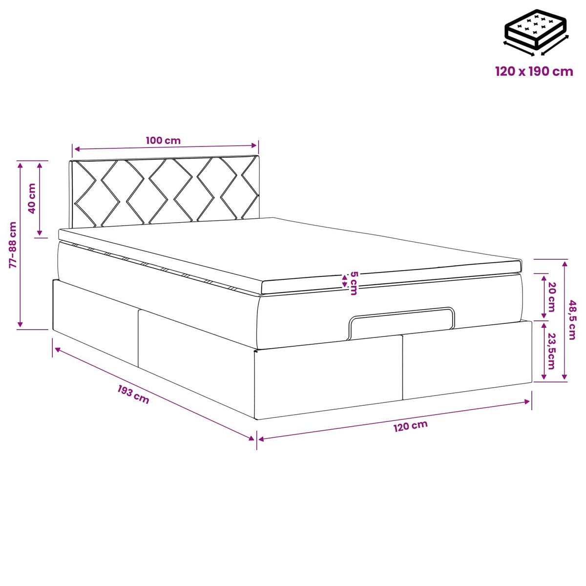 Krevet od pjene s madracem i LED-om Svjetlosiva 120 x 190 cm
