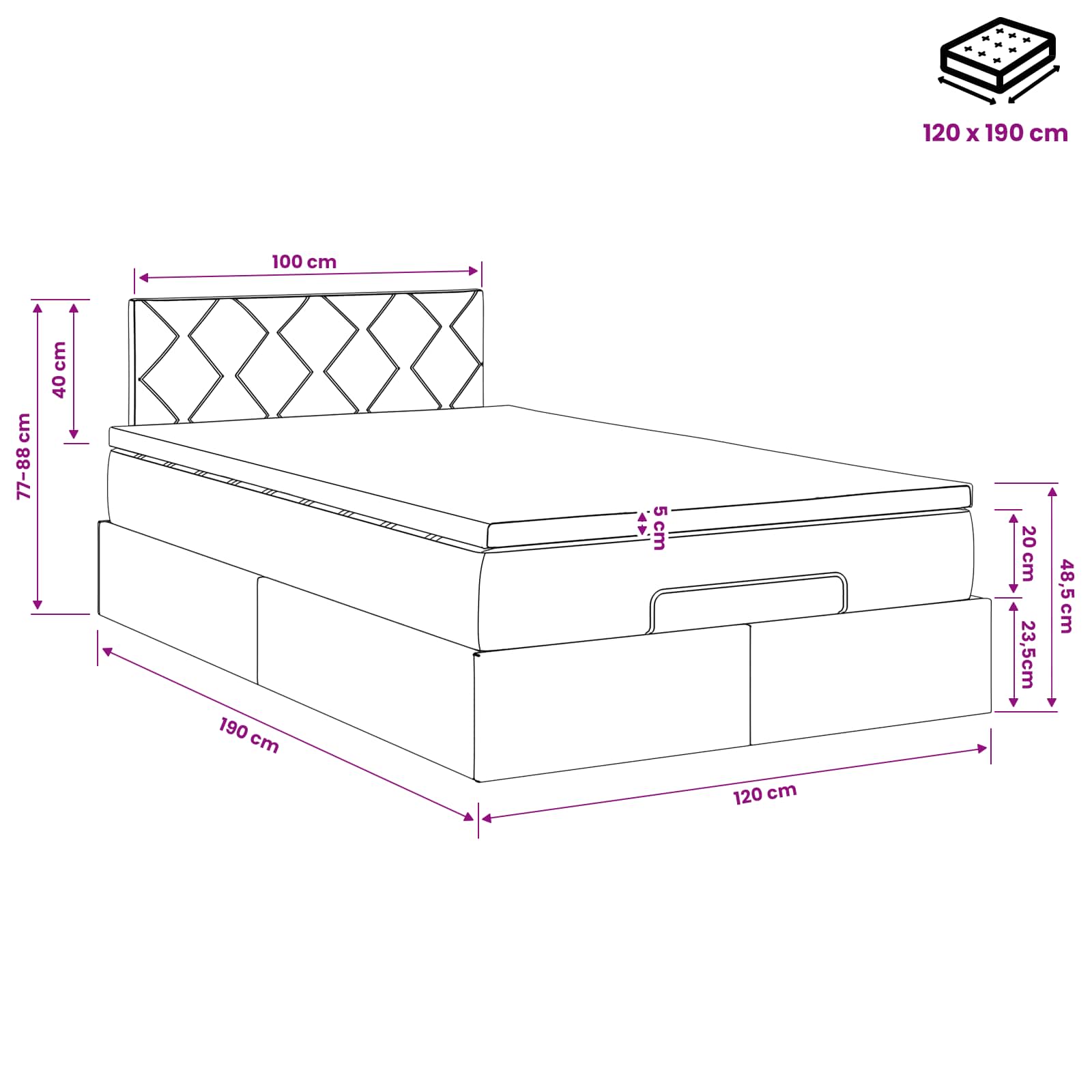 Krevet od pjene s madracem i LED-om Tamnosiva 120 x 190 cm
