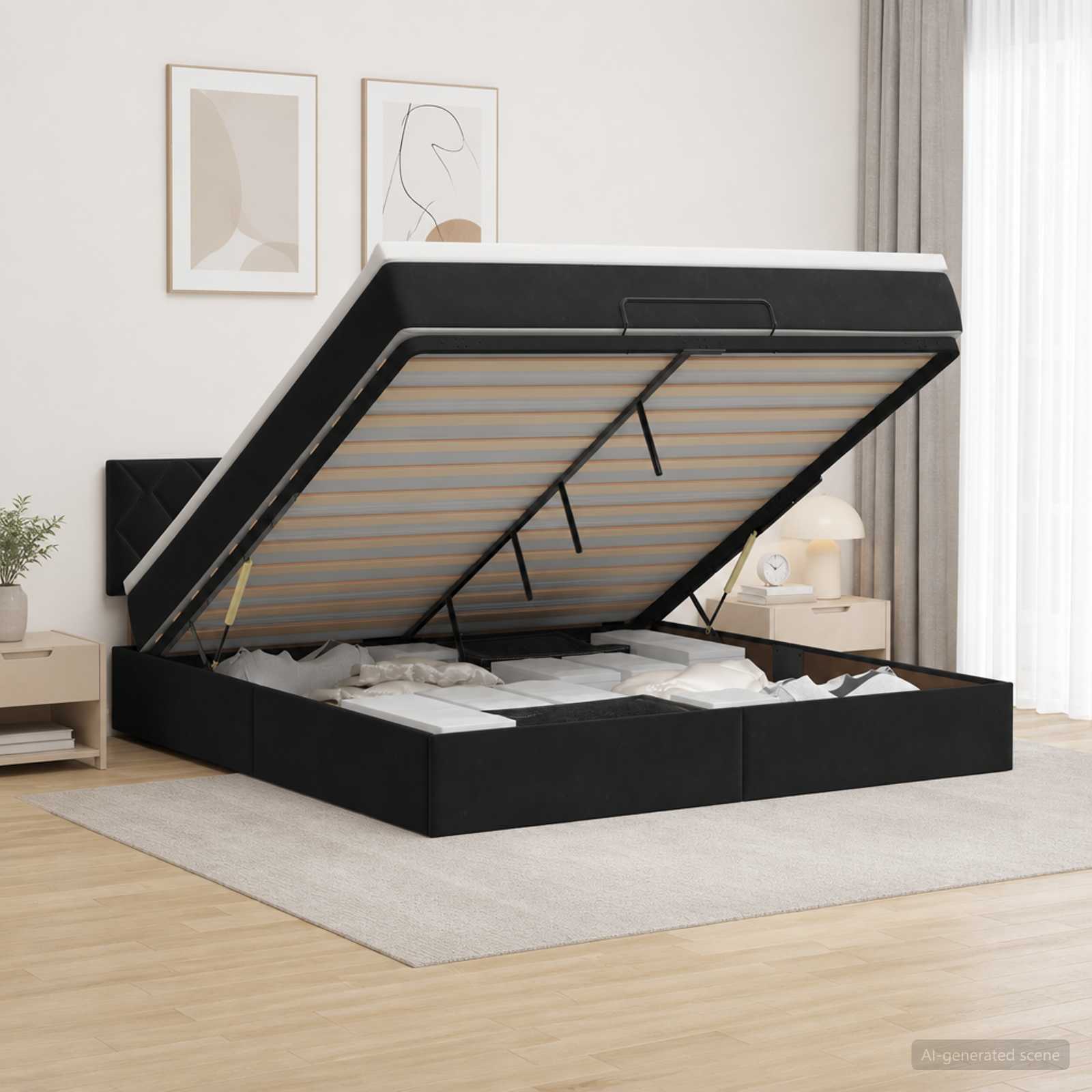 Krevet od pjene s madracem i LED-om Crna 160 x 200 cm Baršun