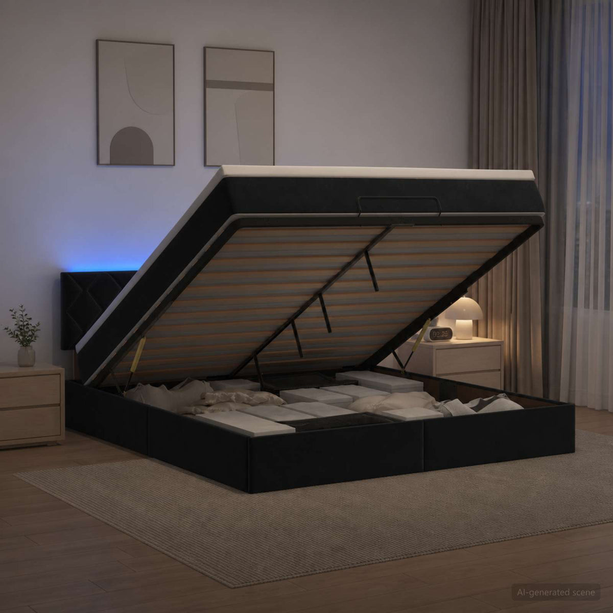 Krevet od pjene s madracem i LED-om Crna 160 x 200 cm Baršun