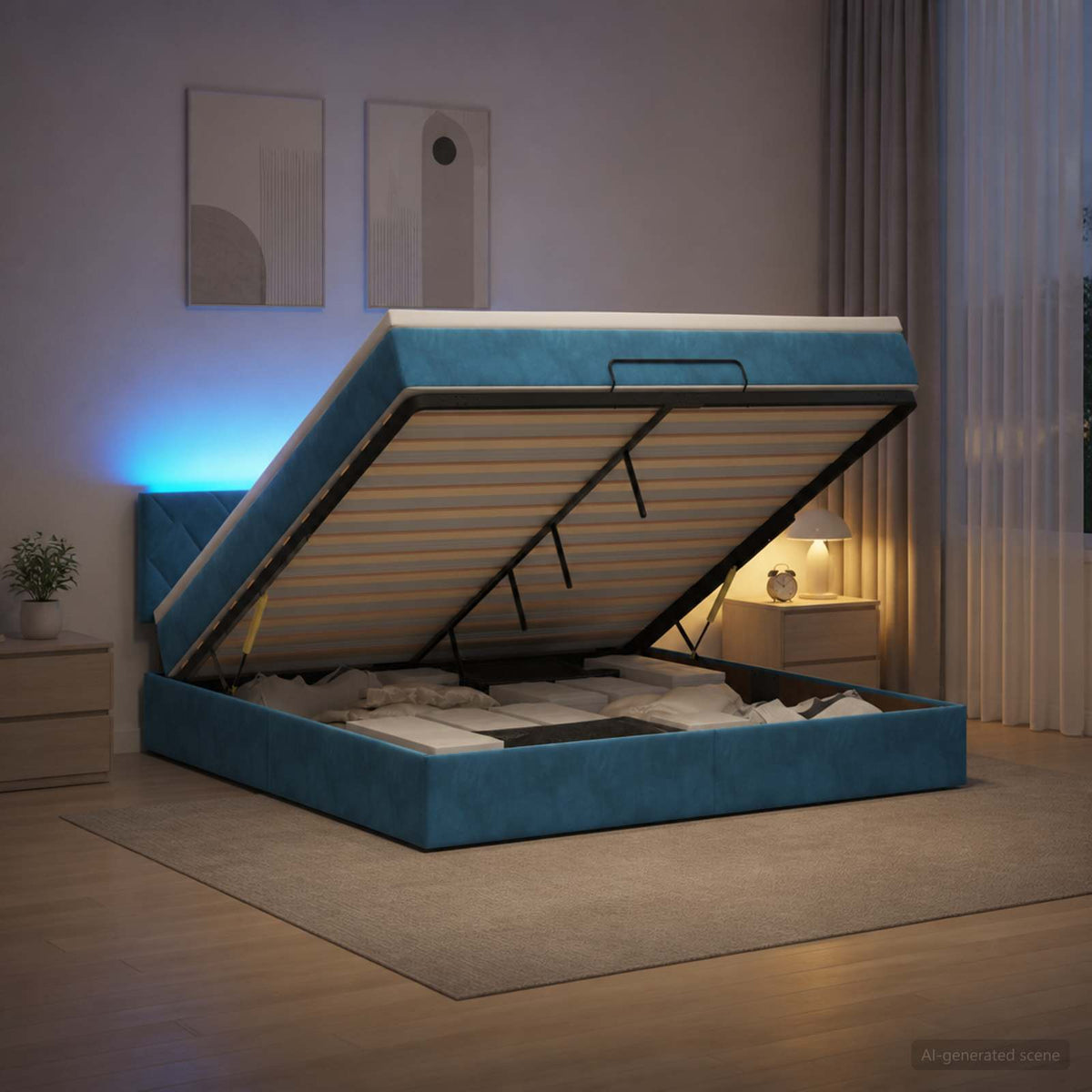 Krevet od pjene s madracem i LED-om Tamno plava 140 x 190 cm