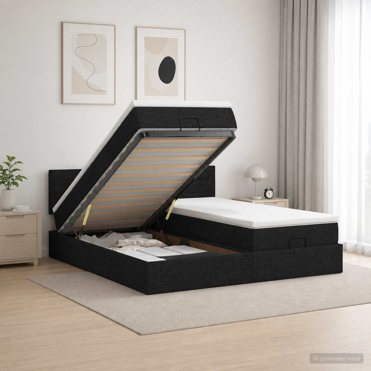 Krevet od pjene s madracem i LED-om Crna 200 x 200 cm Tkanina