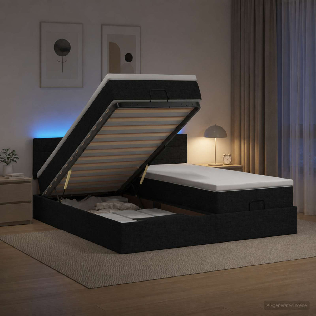Krevet od pjene s madracem i LED-om Crna 200 x 200 cm Tkanina