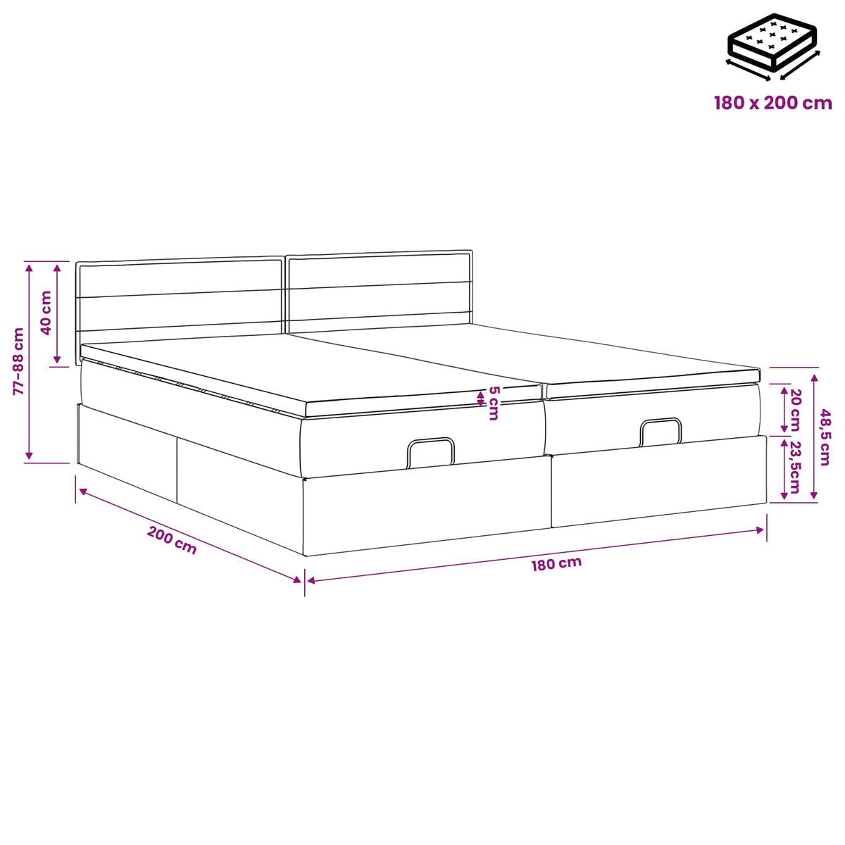 Krevet od pjene s madracem i LED-om Crna 180 x 200 cm Tkanina