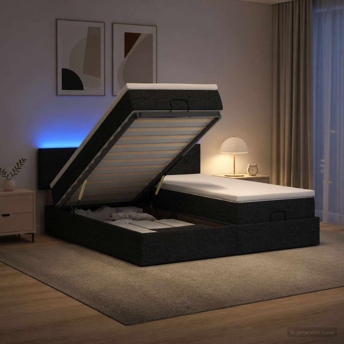 Krevet od pjene s madracem i LED-om Crna 180 x 200 cm Tkanina