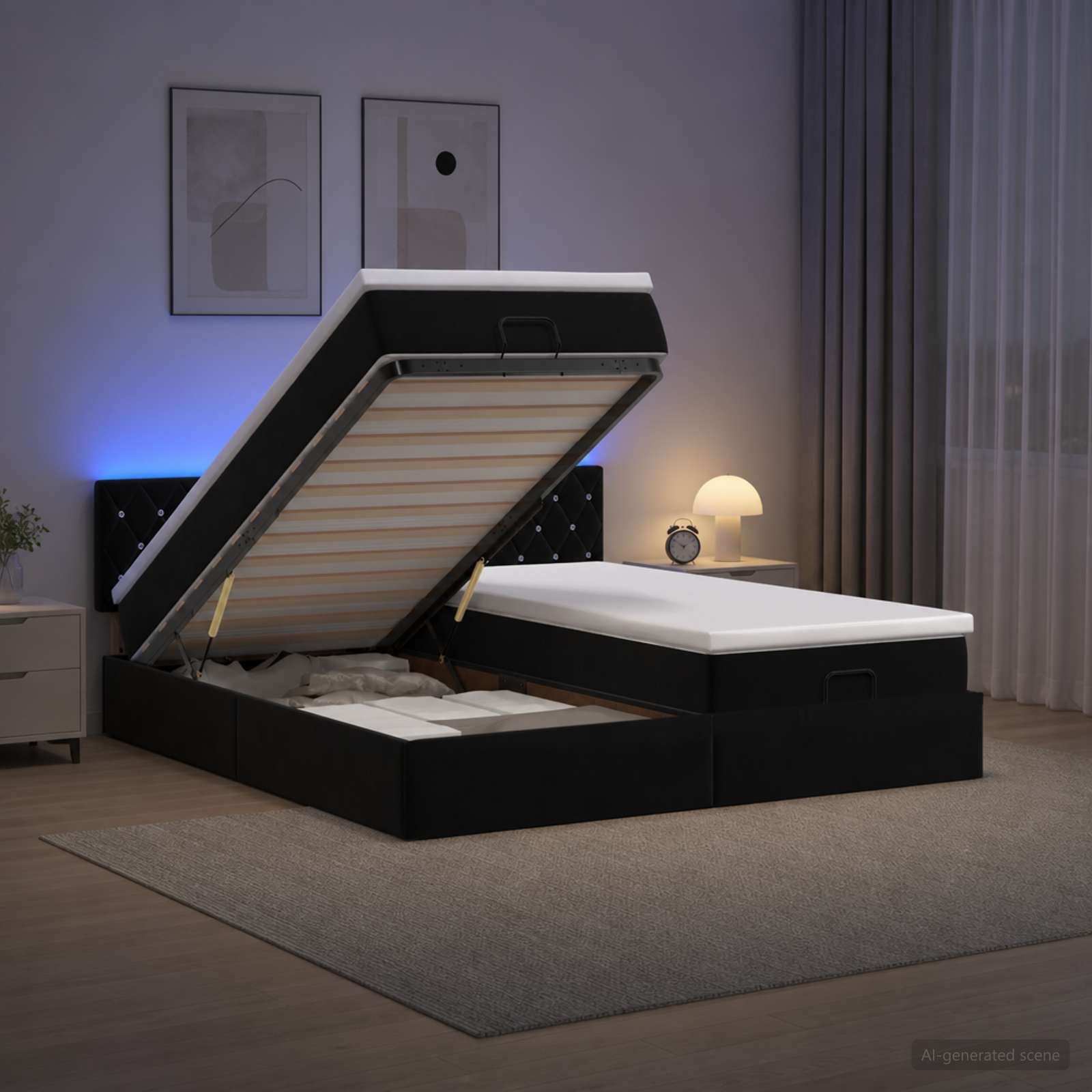 Krevet od pjene s madracem i LED-om Crna 160 x 200 cm Baršun
