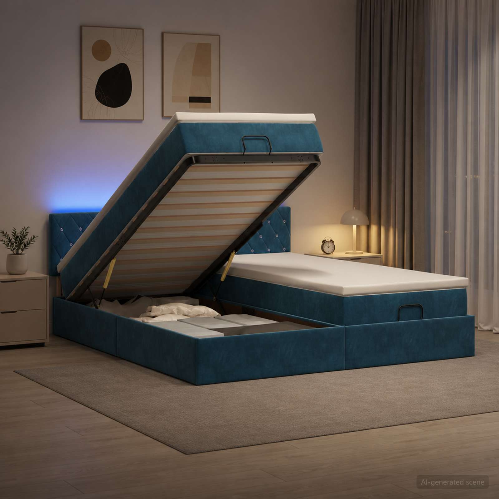 Krevet od pjene s madracem i LED-om Tamno plava 160 x 200 cm