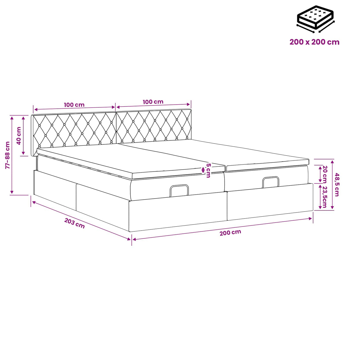Krevet od pjene s madracem i LED-om Ružičasta 200 x 200 cm