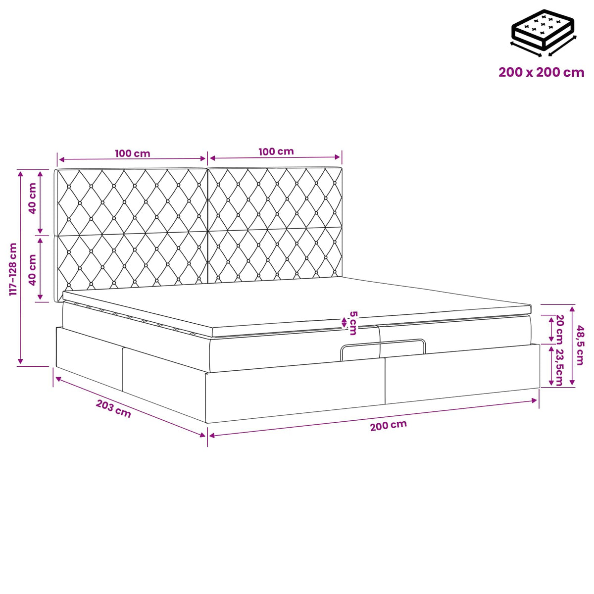 Podesivi krevet s madracem Svjetlosiva 200 x 200 cm Baršun