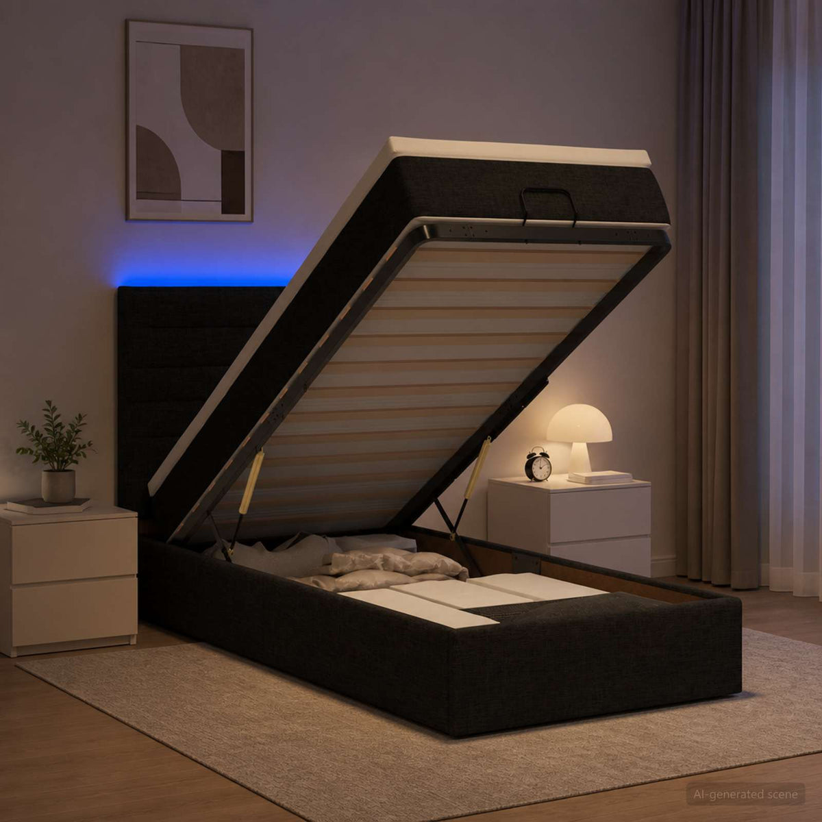 Krevet od pjene s madracem i LED-om Crna 80 x 200 cm Tkanina