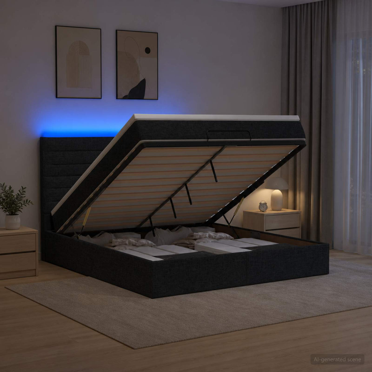 Krevet od pjene s madracem i LED-om Crna 140 x 190 cm Tkanina
