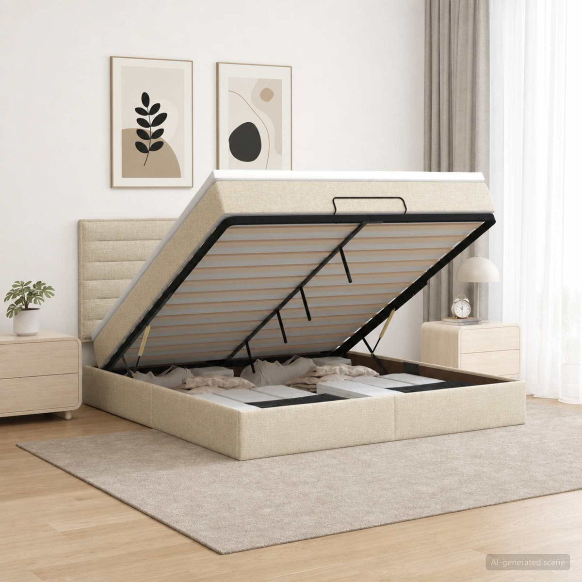 Krevet od pjene s madracem i LED-om Krem 180 x 200 cm Tkanina