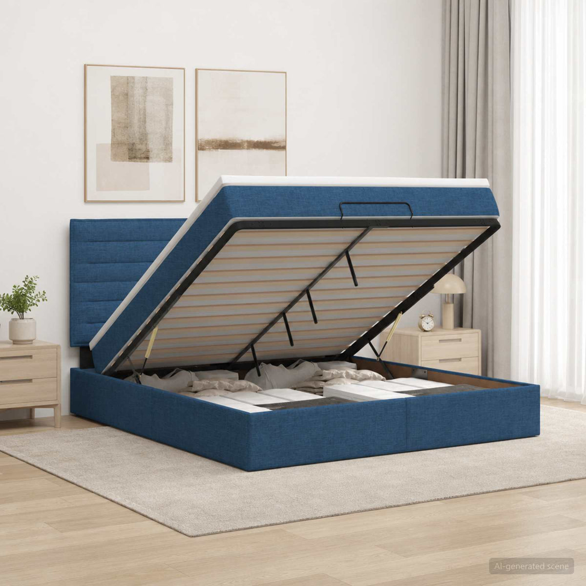 Krevet od pjene s madracem i LED-om Plava 160 x 200 cm Tkanina