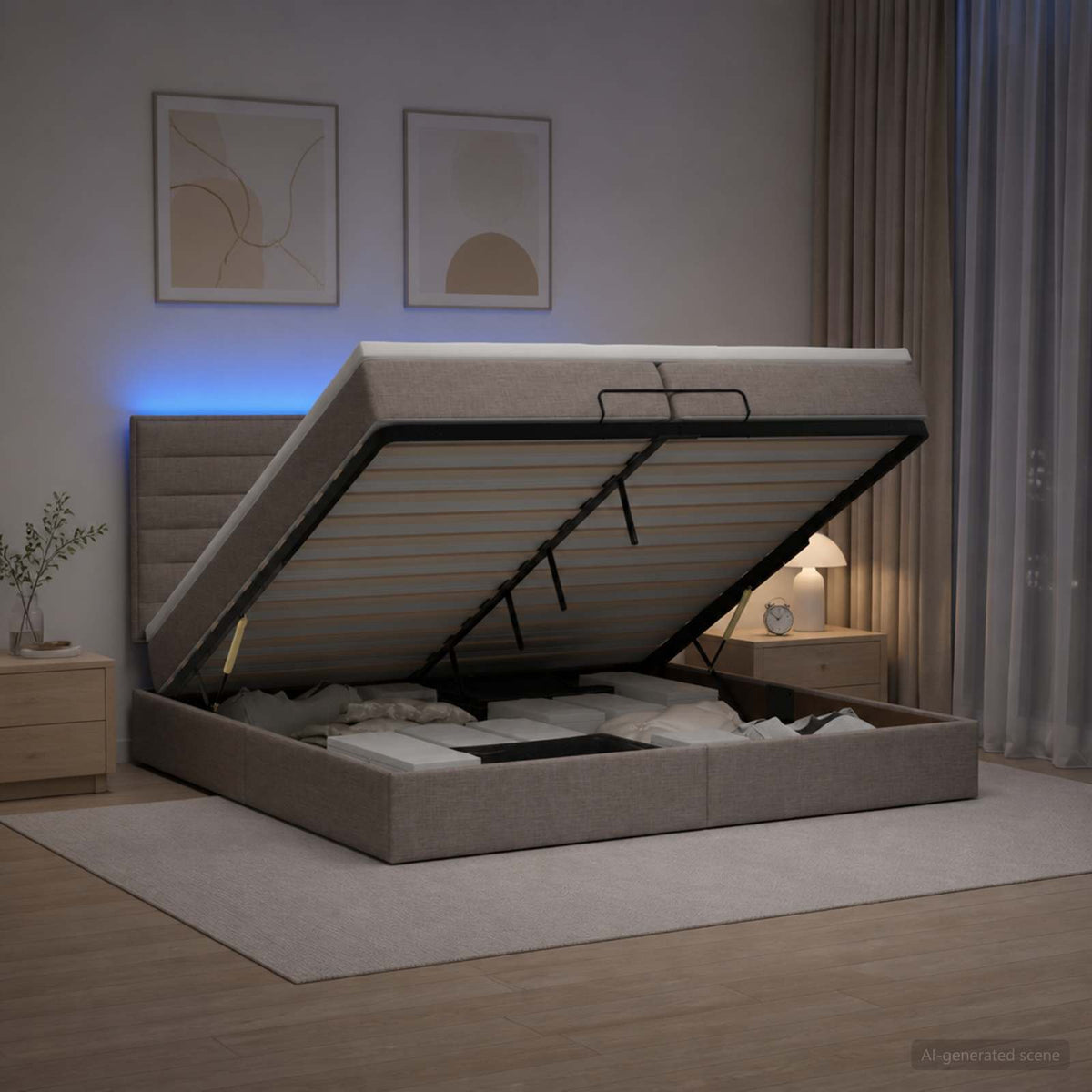 Krevet od pjene s madracem i LED-om Sivosmeđa 200 x 200 cm