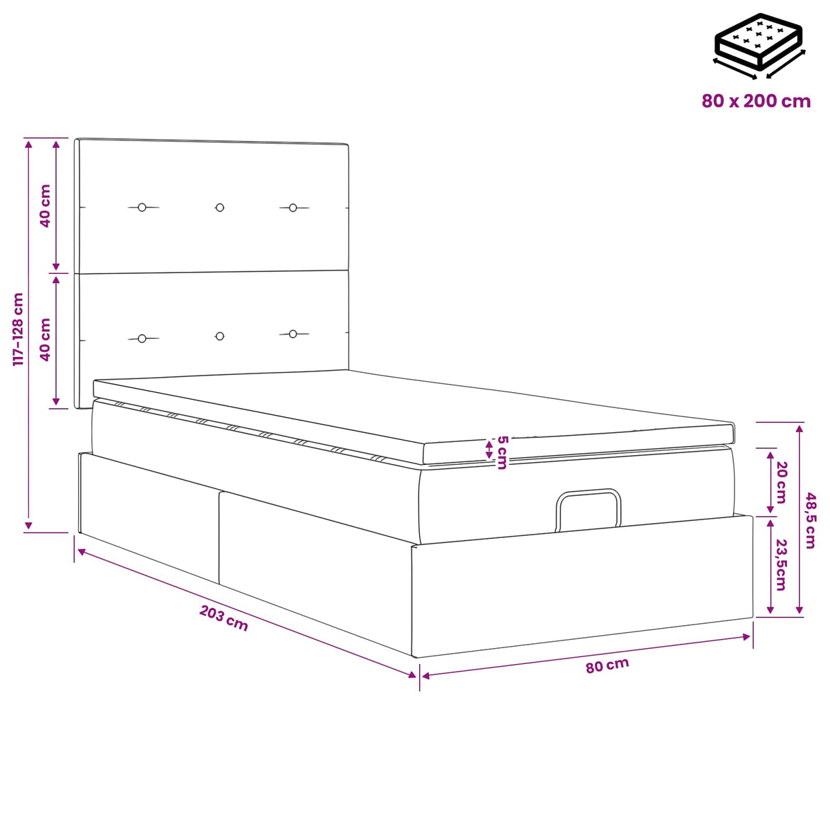 Krevet od pjene s madracem i LED-om Plava 80 x 200 cm Tkanina