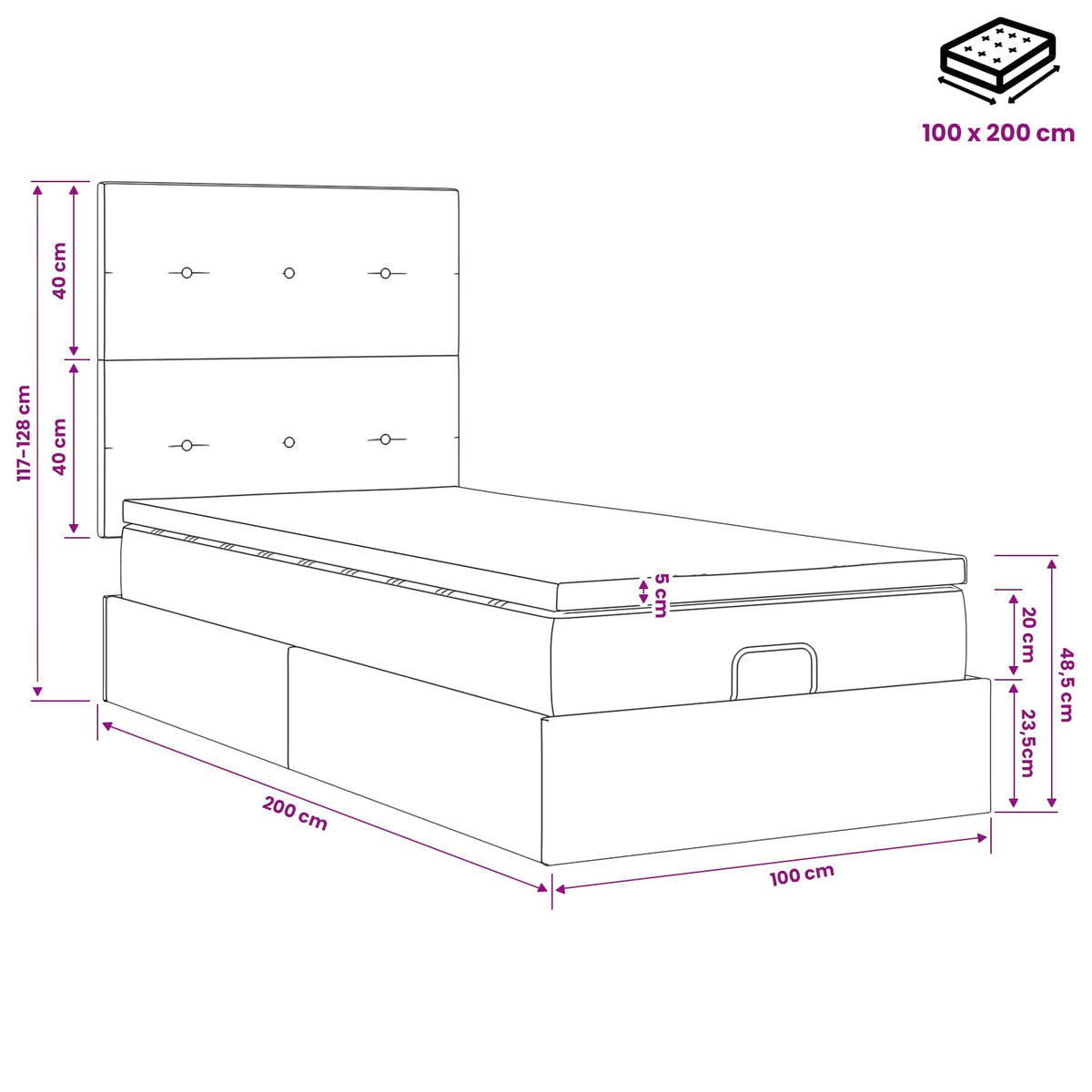 Krevet od pjene s madracem i LED-om Svjetlosiva 100 x 200 cm