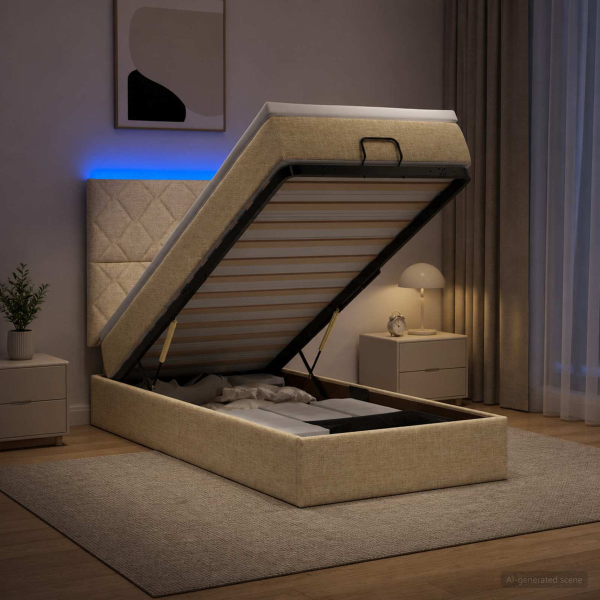 Krevet od pjene s madracem i LED-om Krem 80 x 200 cm Tkanina