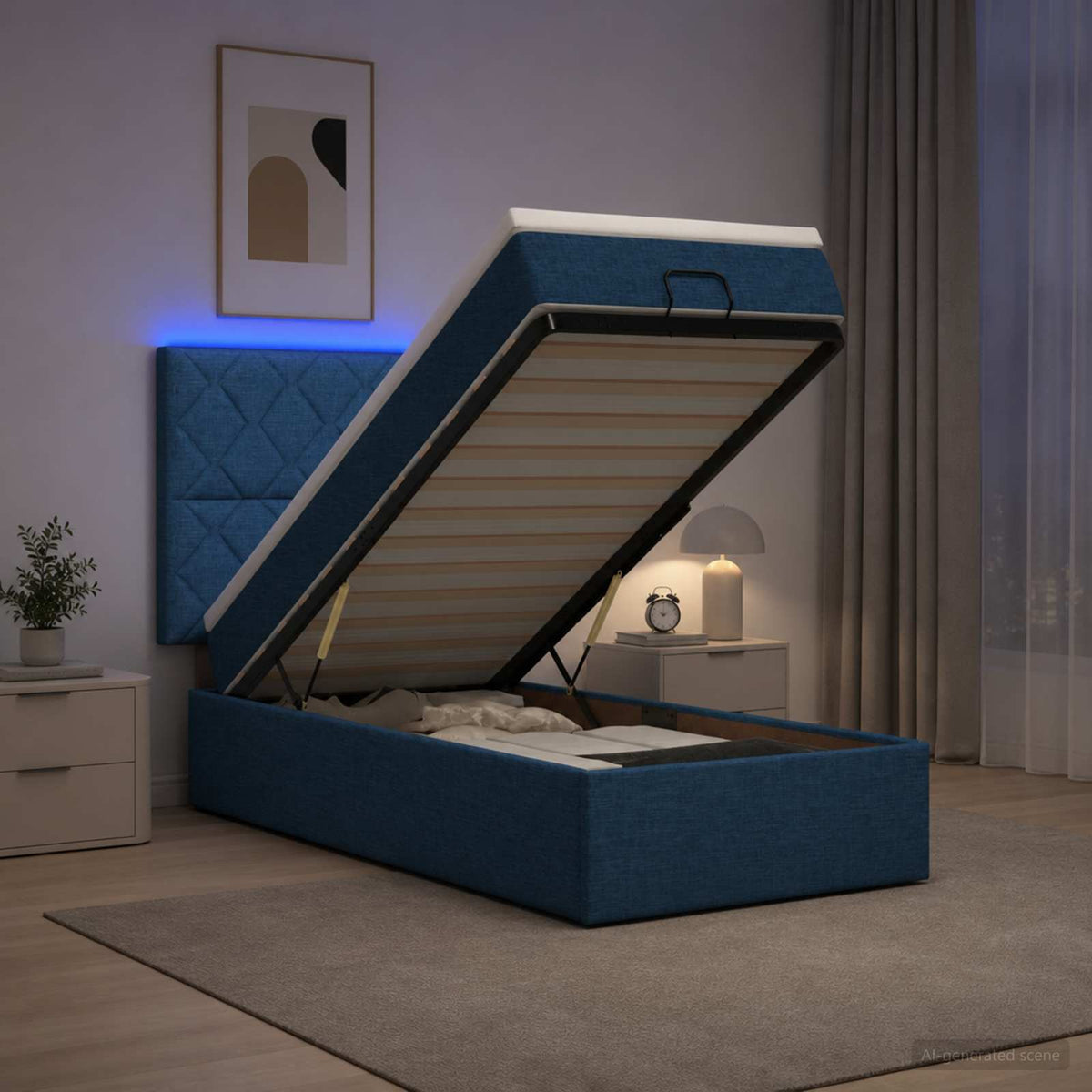 Krevet od pjene s madracem i LED-om Plava 80 x 200 cm Tkanina