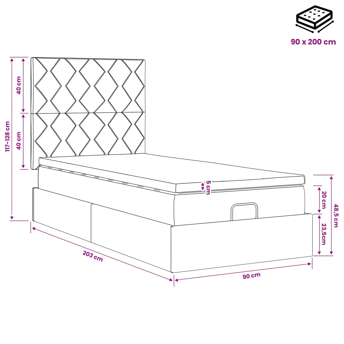 Krevet od pjene s madracem i LED-om Tamnosiva 90 x 200 cm