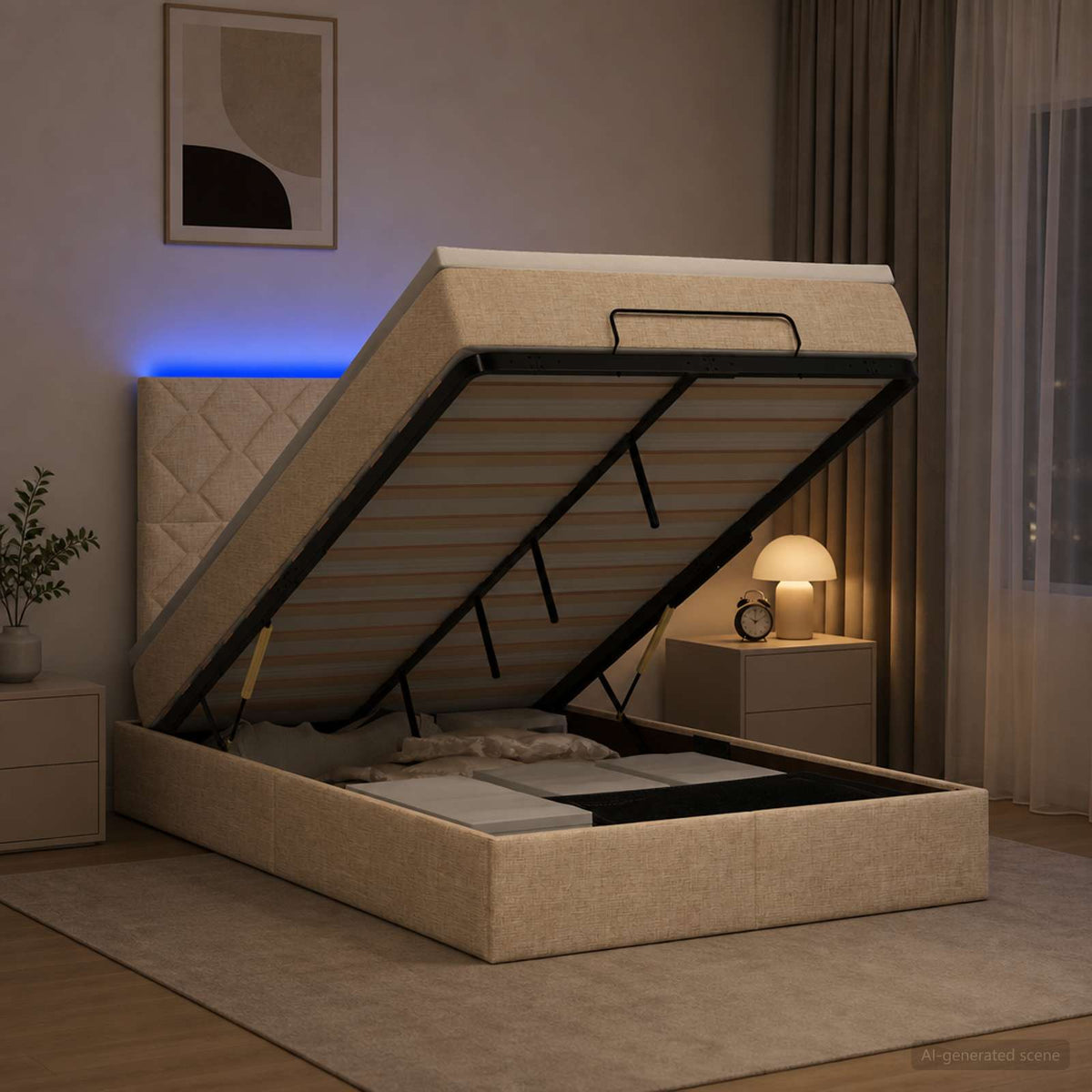 Krevet od pjene s madracem i LED-om Krem 120 x 190 cm Tkanina