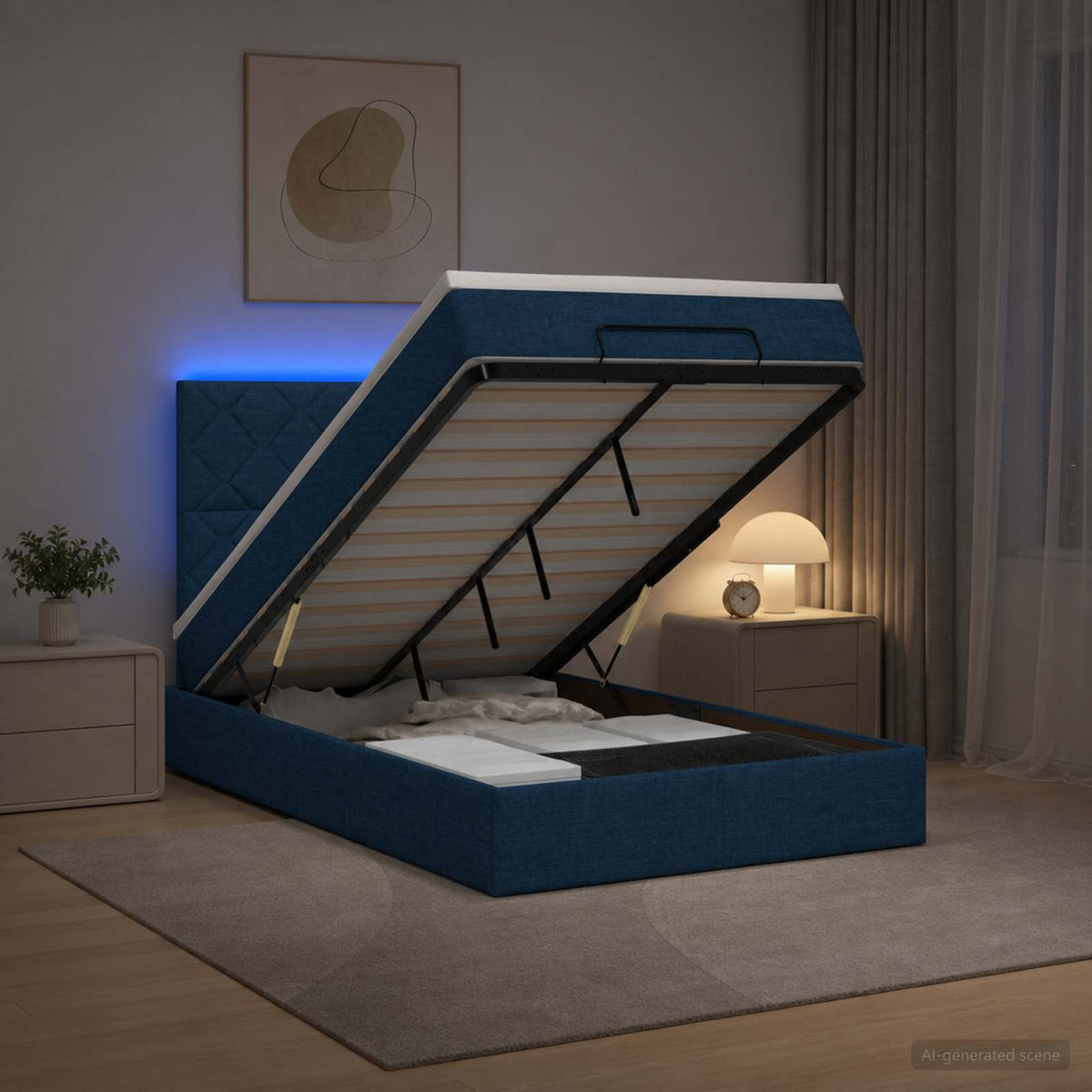 Krevet od pjene s madracem i LED-om Plava 120 x 190 cm Tkanina