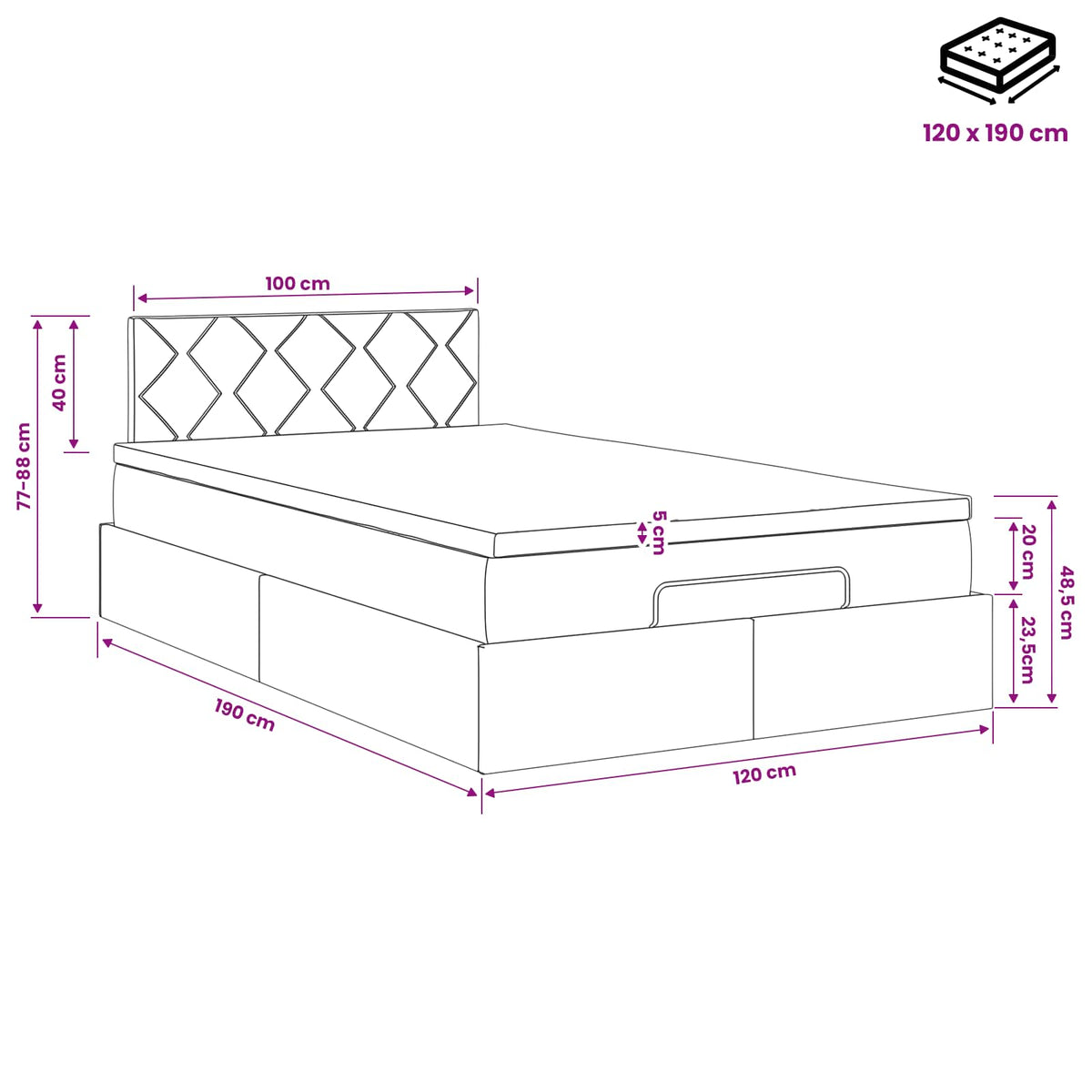 Krevet od pjene s madracem i LED-om Plava 120 x 190 cm Tkanina