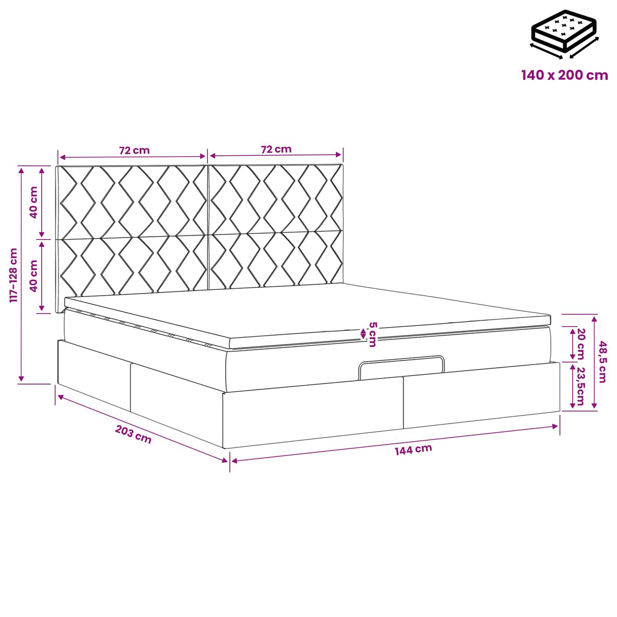 Krevet od pjene s madracem i LED-om Krem 140 x 200 cm Tkanina