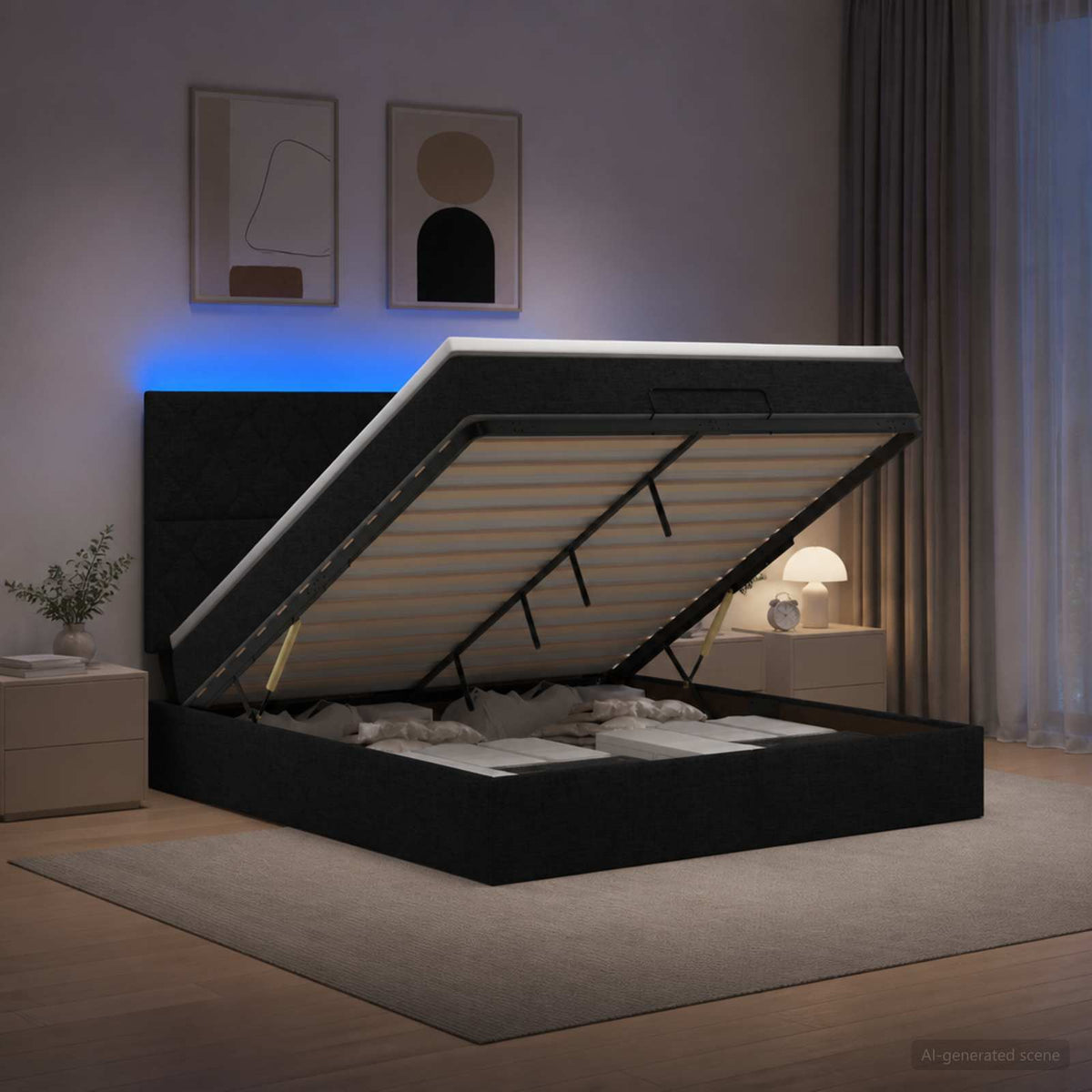 Krevet od pjene s madracem i LED-om Crna 140 x 200 cm Tkanina