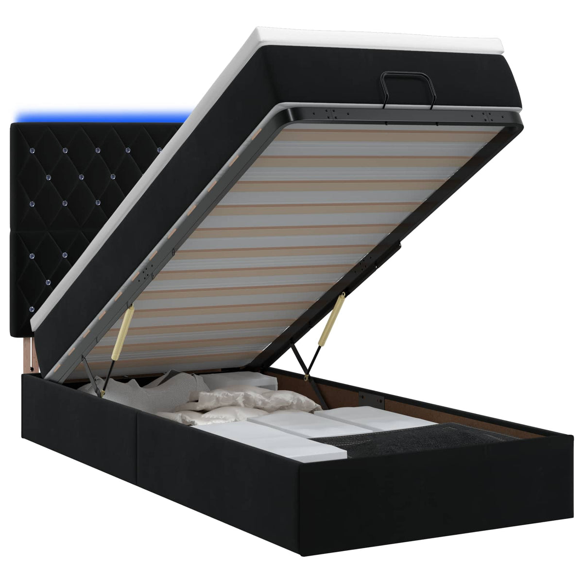 Krevet od pjene s madracem i LED-om Crna 90 x 190 cm Baršun