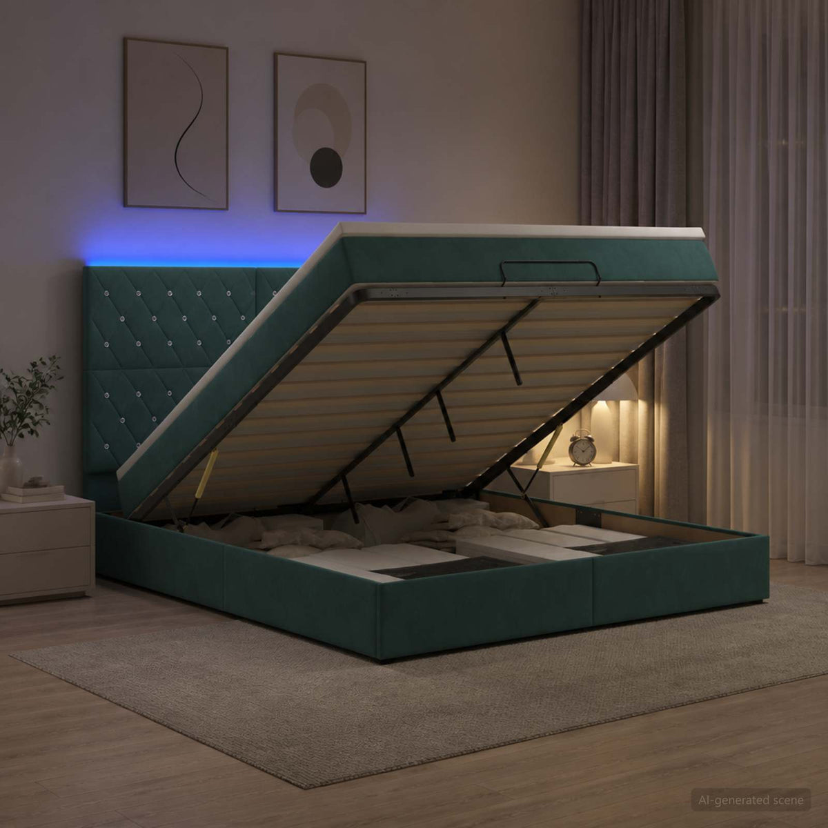 Krevet od pjene s madracem i LED-om Tamnozelena 160 x 200 cm