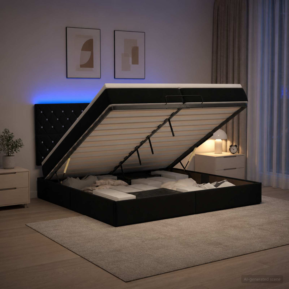 Krevet od pjene s madracem i LED-om Crna 200 x 200 cm Baršun
