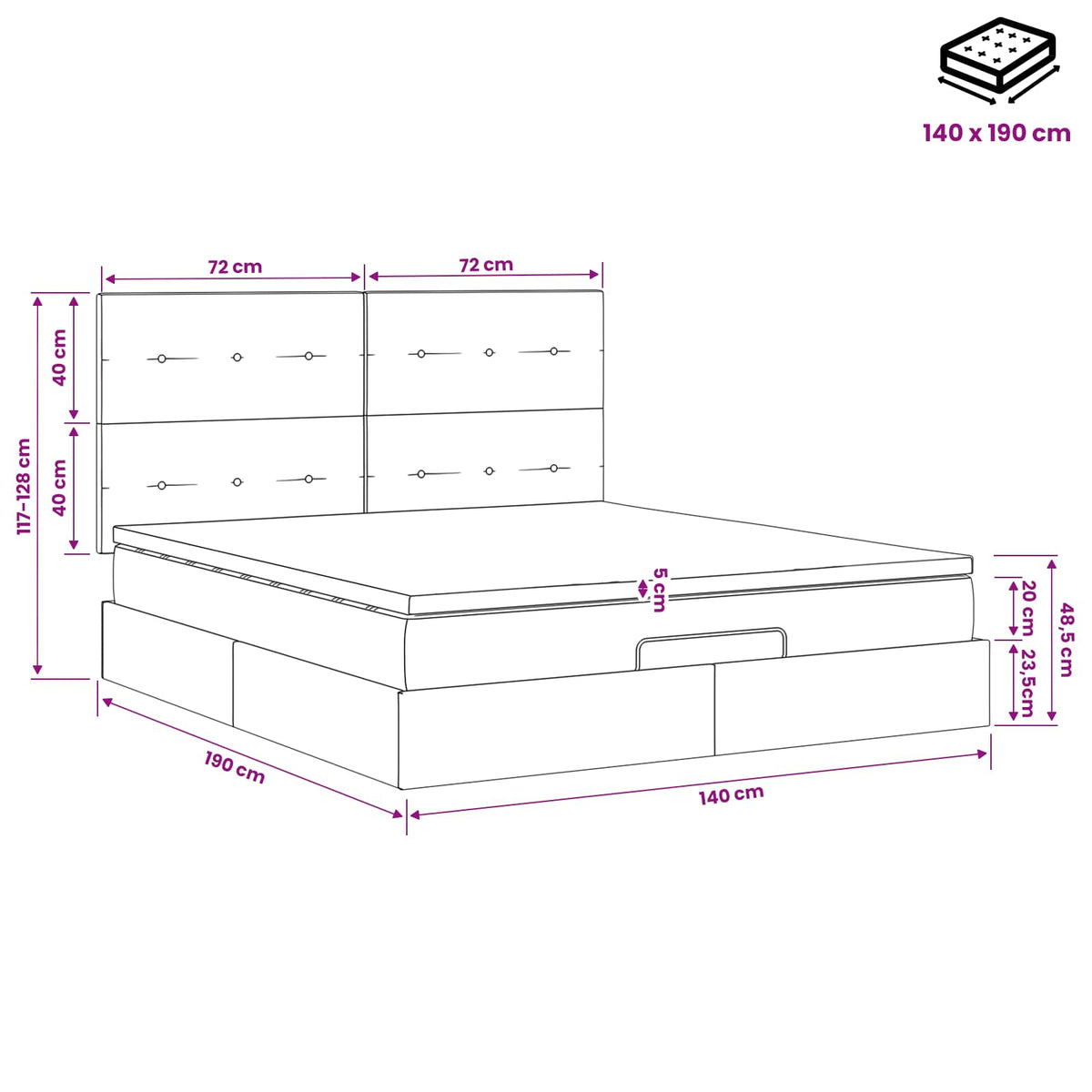 Krevet od pjene s madracem i LED-om Tamnozelena 140 x 190 cm
