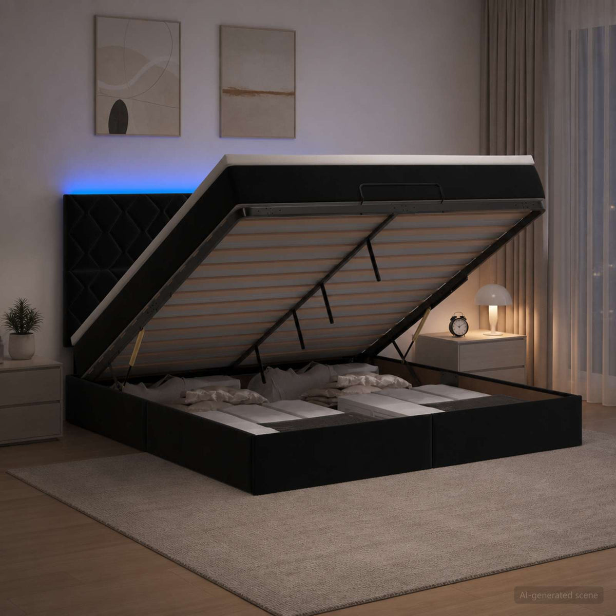 Krevet od pjene s madracem i LED-om Crna 140 x 200 cm Baršun