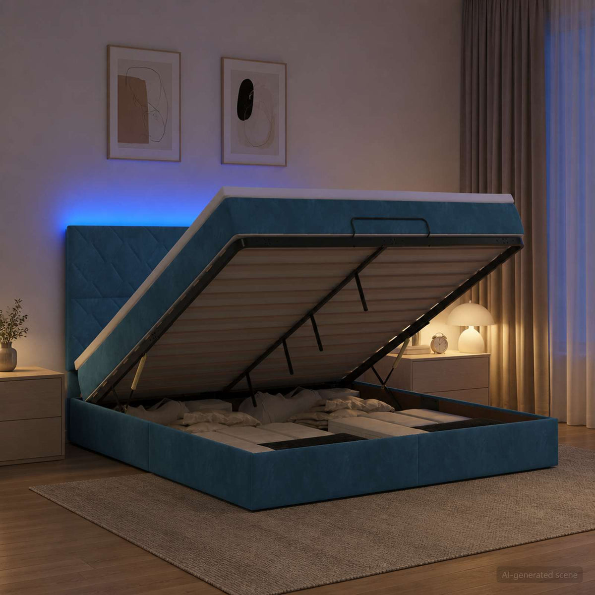 Krevet od pjene s madracem i LED-om Tamno plava 140 x 190 cm