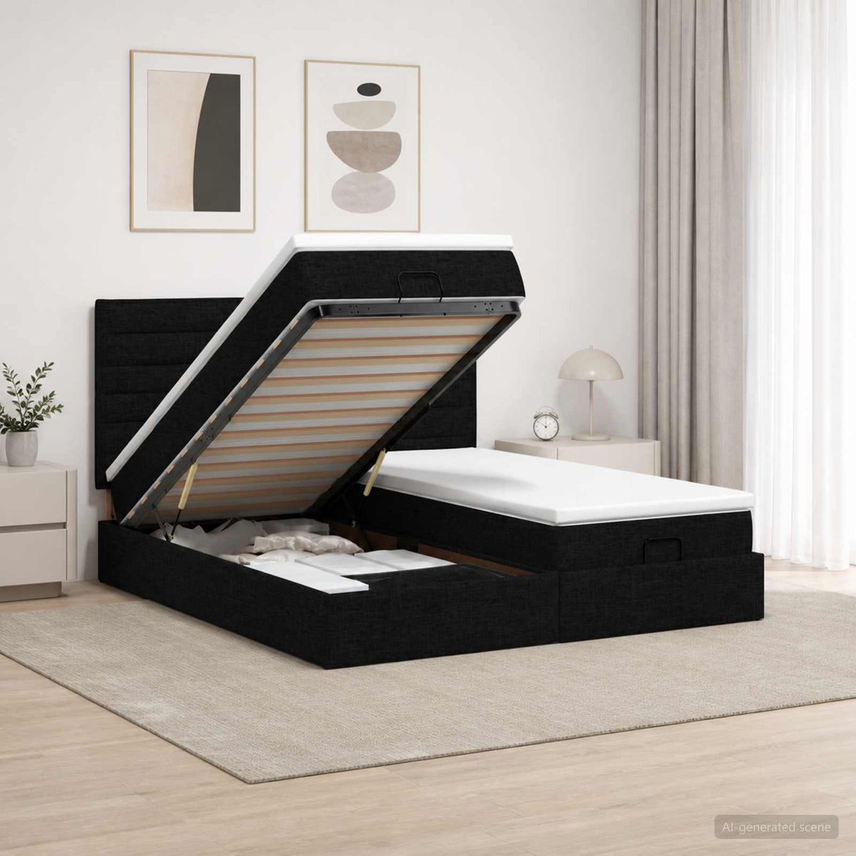 Krevet od pjene s madracem i LED-om Crna 200 x 200 cm Tkanina