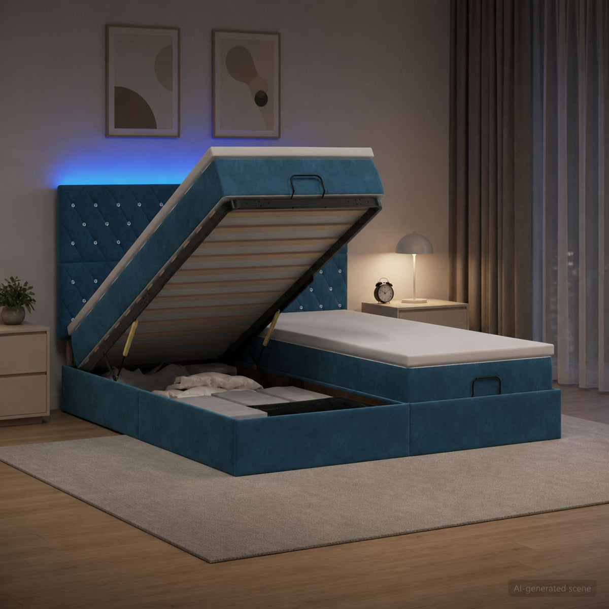 Krevet od pjene s madracem i LED-om Tamno plava 200 x 200 cm
