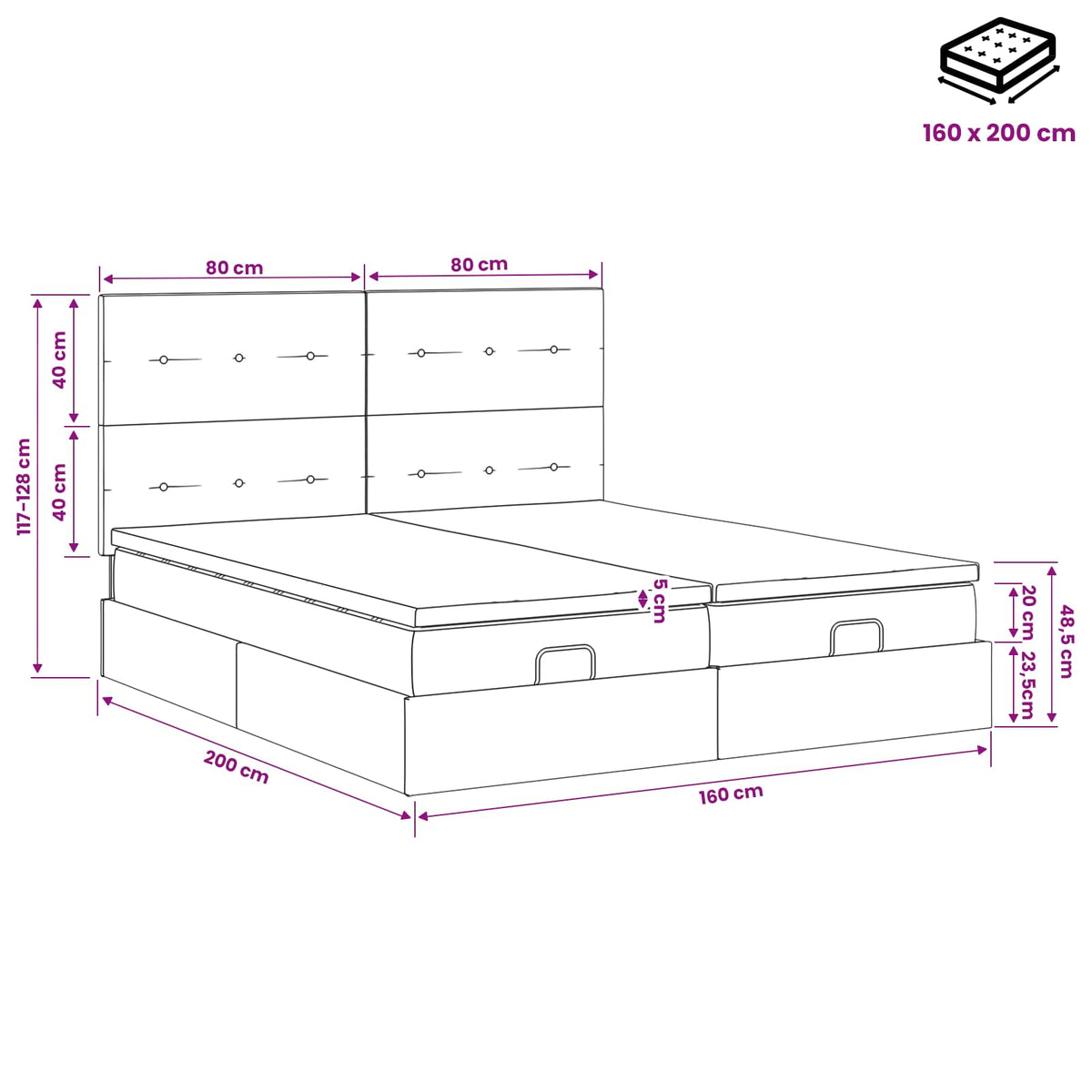 Krevet od pjene s madracem i LED-om Tamnosiva 160 x 200 cm
