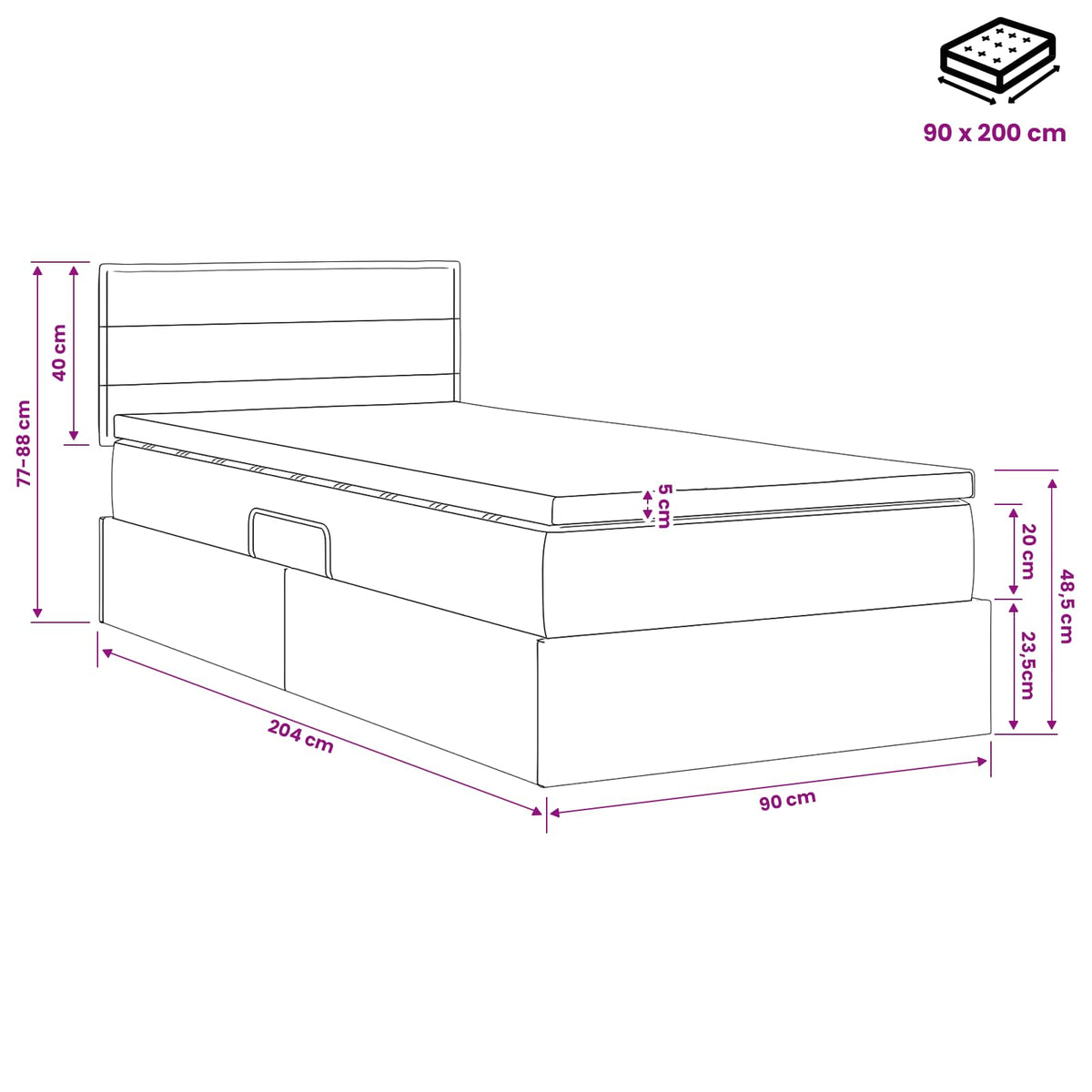 Krevet s madracem i skladištem Plava 90 x 200 cm Baršun