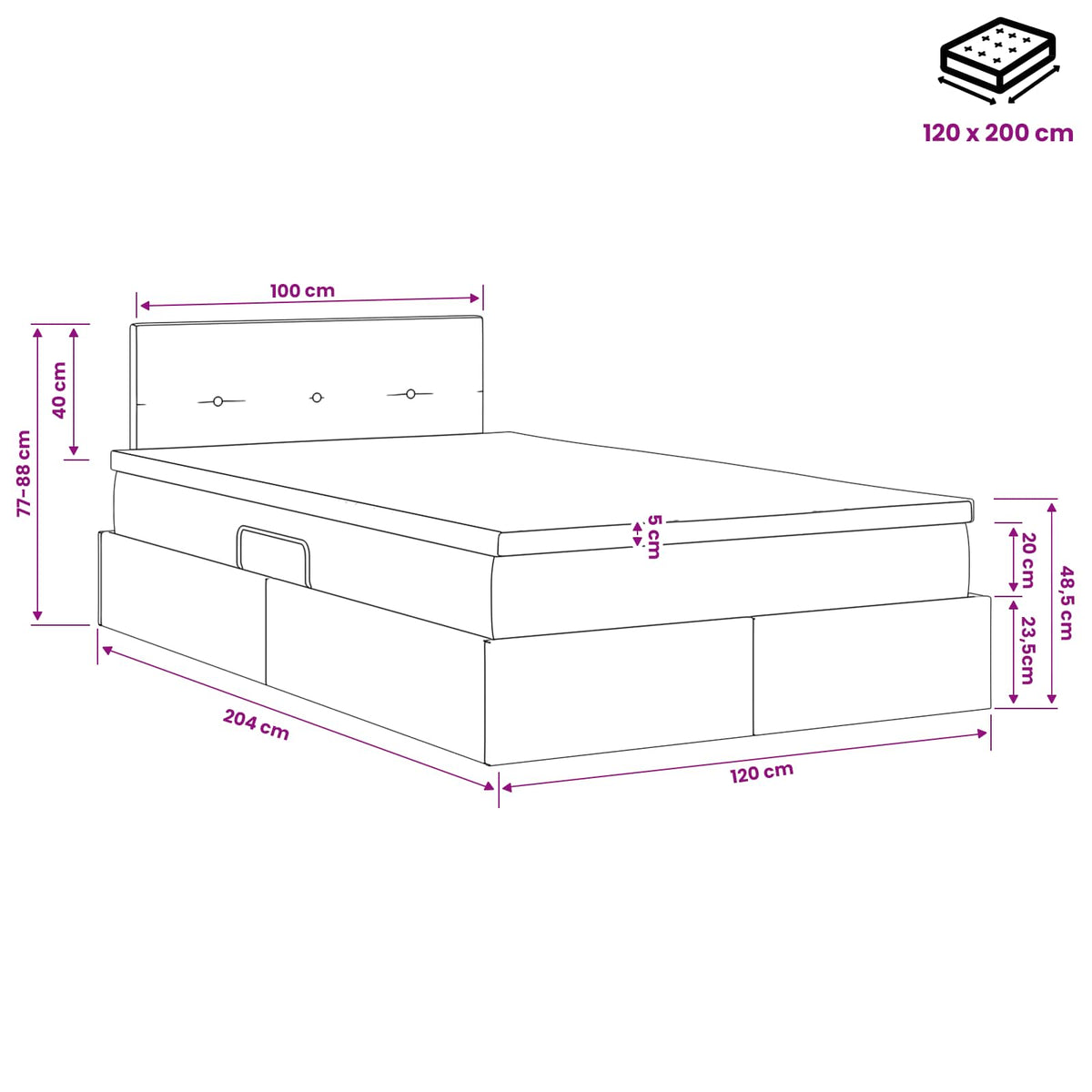 Krevet s od storage Svjetlosiva 120 x 200 cm Baršun