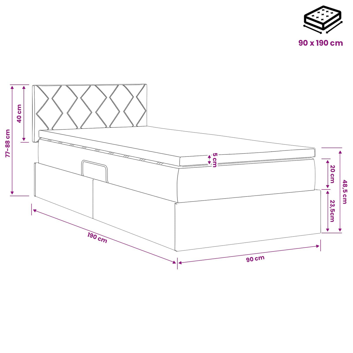 Krevet s od storage s uzglavljem Tamnosiva 90 x 190 cm Baršun