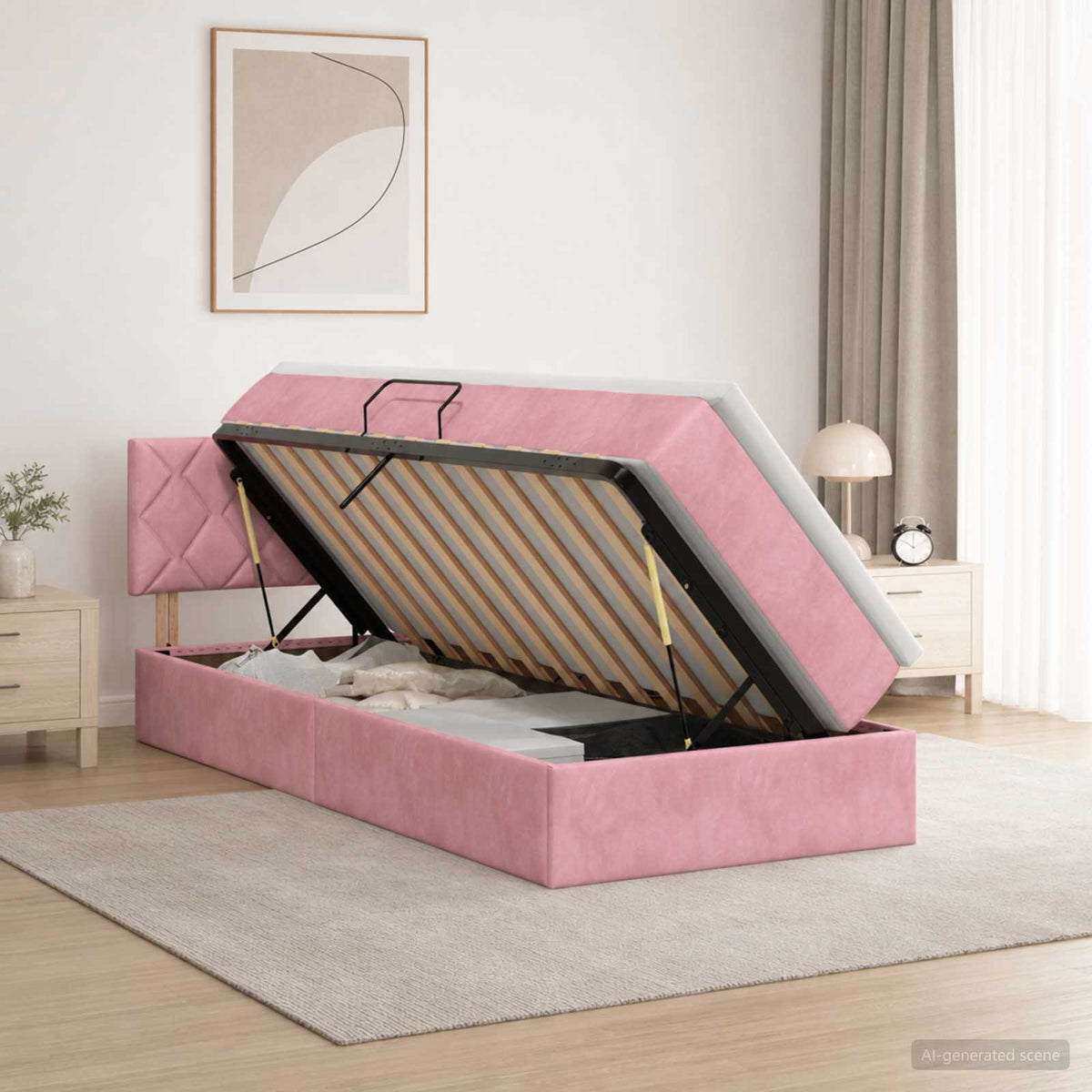 Krevet s od storage s uzglavljem Ružičasta 100 x 200 cm Baršun