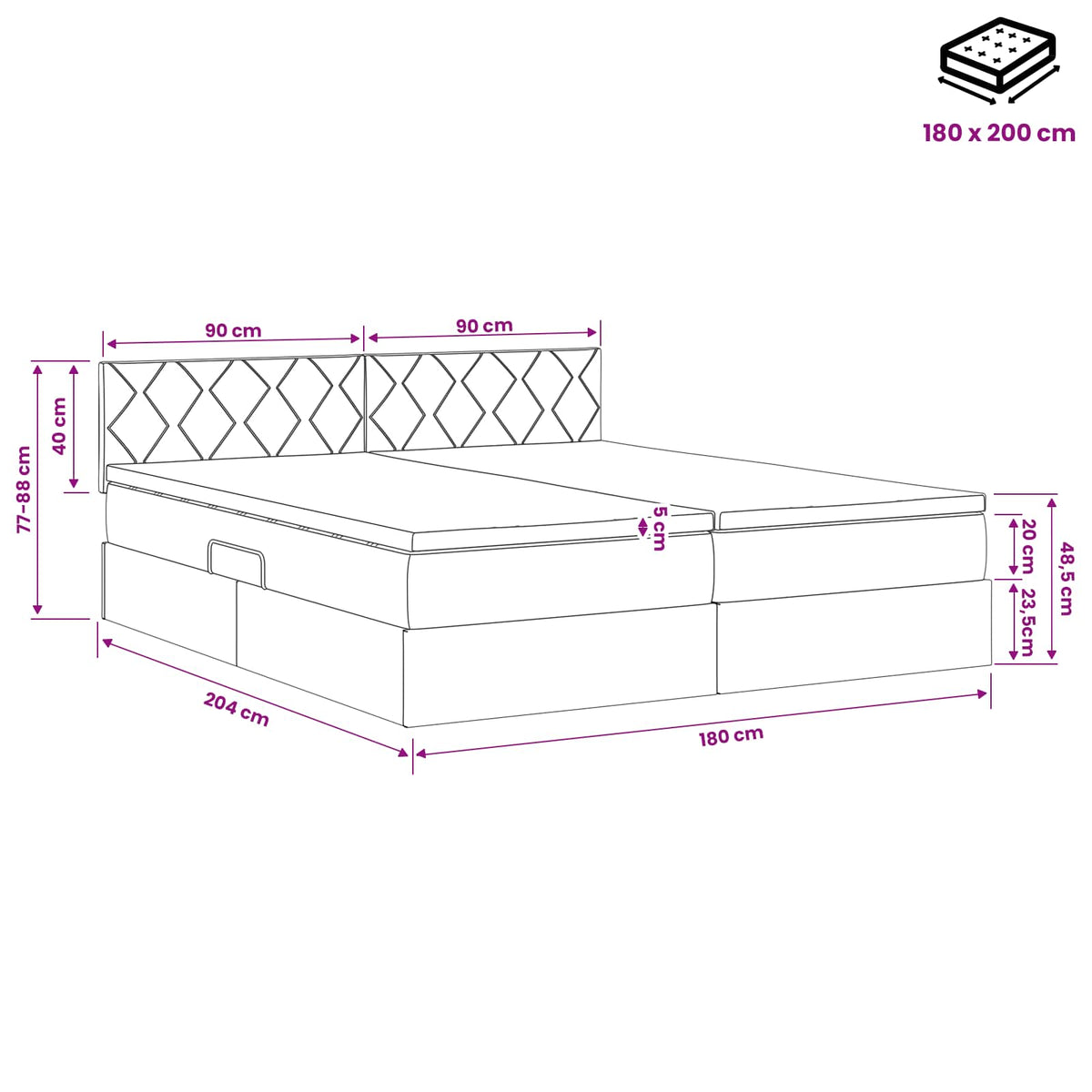 Krevet s od storage s uzglavljem 2 kom. Crna