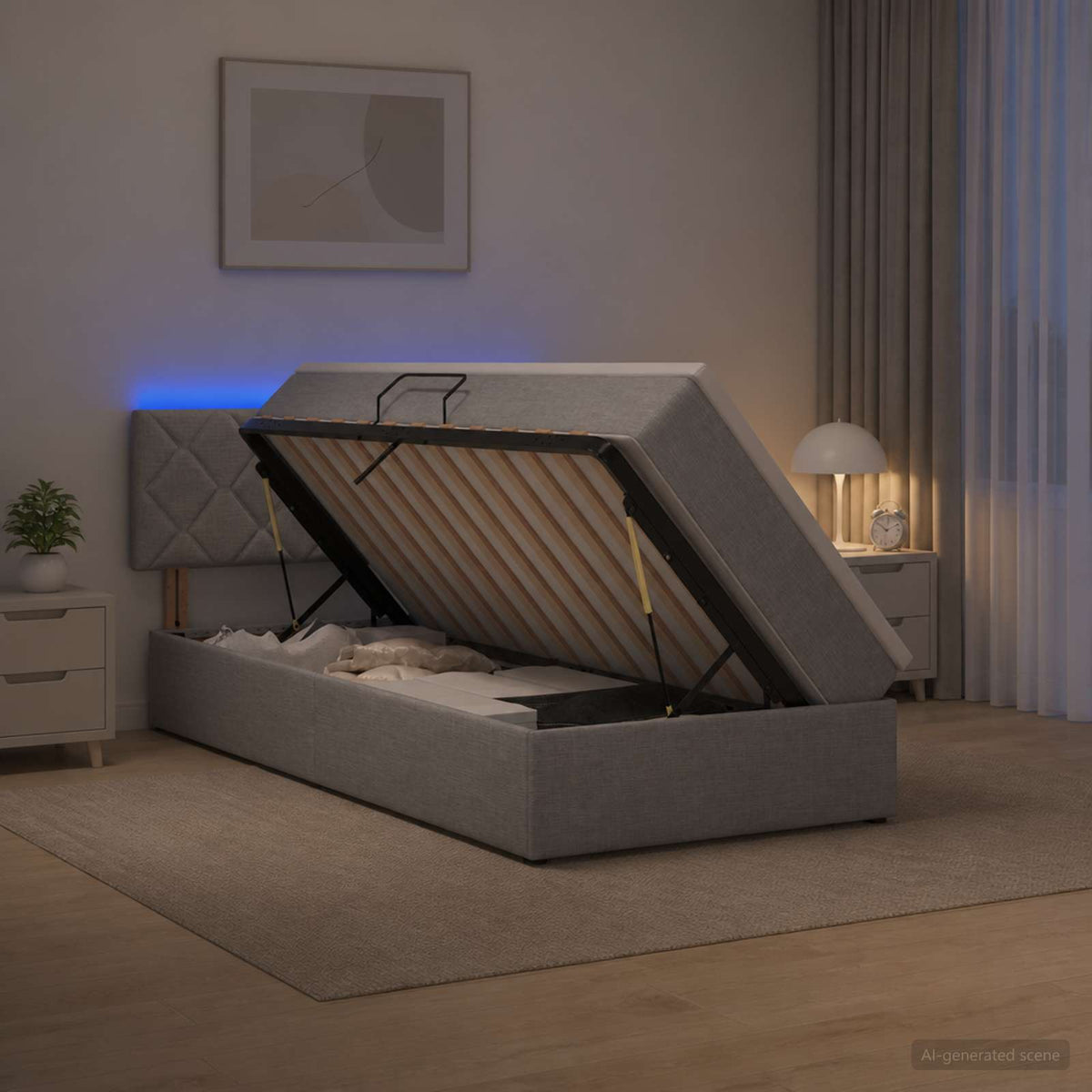 LED krevet za pohranu s madracem Svjetlosiva 90 x 190 cm