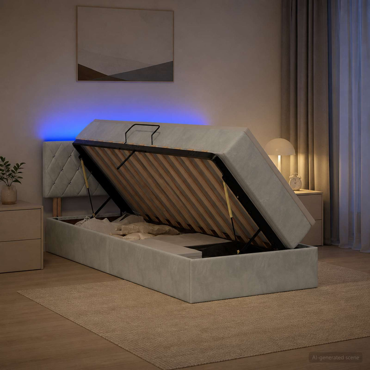 LED krevet za pohranu s madracem Svjetlosiva 90 x 200 cm Baršun