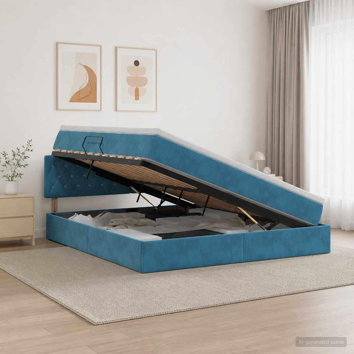 Krevet s od storage Tamno plava 140 x 200 cm Baršun